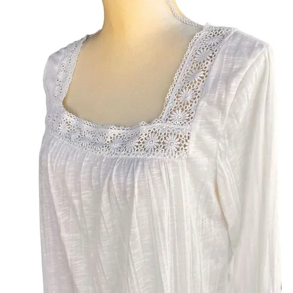 L.A. HEARTS Women's Blouse Ivory Boho Large Crinkle-Rayon 3/4 Sleeve Square Neck - Picture 3 of 14